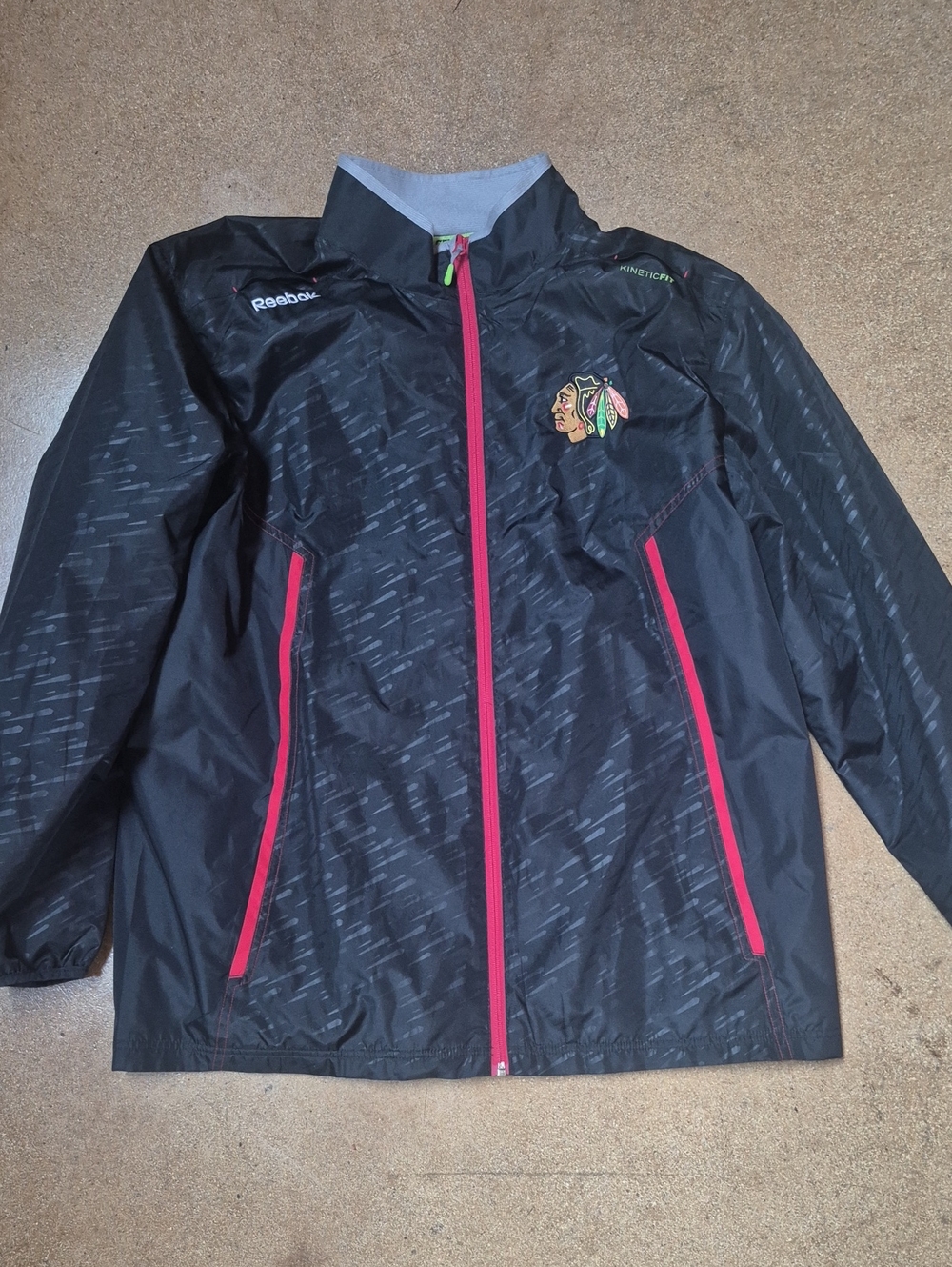 Reebok Black Windbreaker with Pink Trim and Team Logo